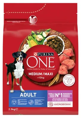 Immagine prodotto di Cibo secco per cani adulti PURINA ONE MED/MAX, con agnello e riso, 2,5 kg