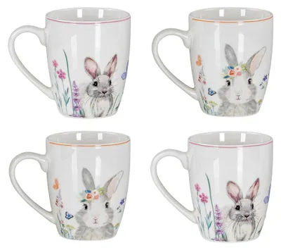 Produktbild von 4er Set Kaffeetassen mit Osterhasen-Motiv aus Porzellan 300ml