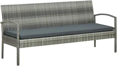 Produktbild von Gartensofa 3-Sitzer mit Kissen, Grau, Poly Rattan, Outdoor Möbel, Terrassenmöbel Set, wetterfest für Garten & Balkon