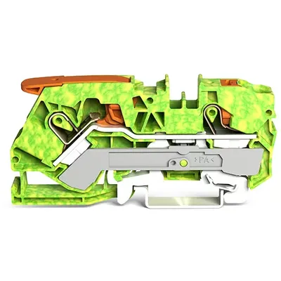 Immagine prodotto di Morsetto WAGO a 2 poli con conduttore di terra; con leva e pulsante; 10 mm²; verde-giallo 2110-5207