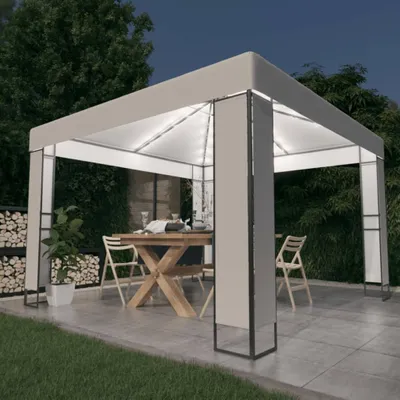 Image de The Living Store Pavillon avec double toit & guirlande lumineuse LED 3x3 m Blanc