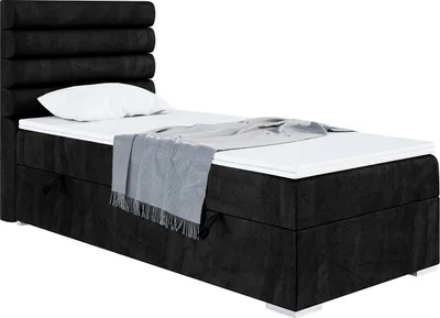 Produktbild von MEBLINI Boxspringbett mit Bettkasten - Gepolstert Einzelbett mit Matratze und Topper - Polsterbett mit Stauraum - Bett mit Kopfteil - Stauraumbett - KARIM - 80x200 Links  - H3/Schwarz Samt