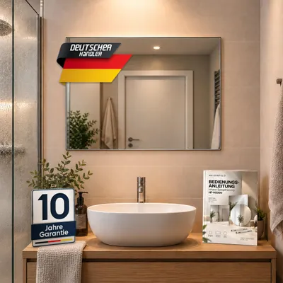 Produktbild von Heidenfeld Infrarot Spiegelheizung | Wandspiegel mit Heizung - Badezimmerspiegel - Anti-Beschlag Spiegel - Rahmenloses Design - 200 Watt - Rechteckig