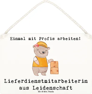 Produktbild von Mr. & Mrs. Panda Wandbild Holz Lieferdienstmitarbeiterin Leidenschaft DIN A6 - Weiß - Geschenk, Spruch, Schild, Pizzabringdienst, Lustig, Witzig, holzbild, Türschild