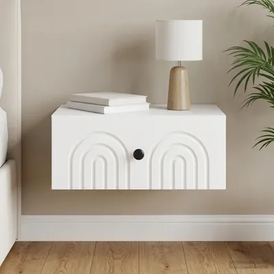 Produktbild von vidaXL Wandmontierter Nachttisch Weiß 49 x 34,5 x 20 cm Holzwerkstoff