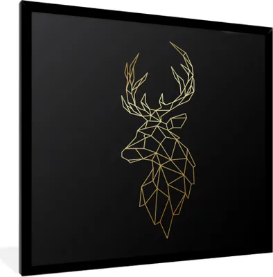 Produktbild von MuchoWow® MuchoWow® Gerahmtes Poster Rotwild - Gold - Schwarz 40x40 cm - Poster mit zchwarzem Bilderrahmen - Mit Rahmen - Wanddekoration Schlafzimmer