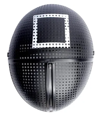 A black mask with a square symbol on it, isolated on a white background.
