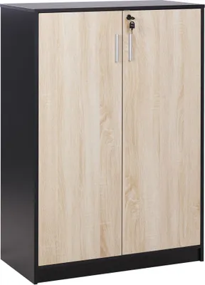 Produktbild von BELIANI Büroschrank Helles Holz / Schwarz 117 x 80 x 40 cm Abschließbar mit Schlüssel Aktenschrank Schrank für Wohnzimmer Büro Home Office