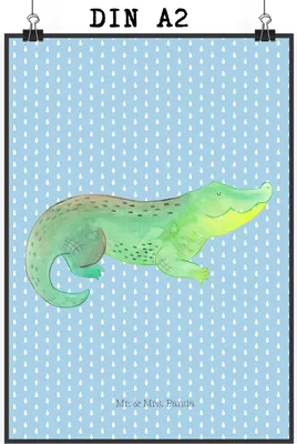 Produktbild von Mr. & Mrs. Panda Bild Krokodil DIN A2 - Blau Pastell - Geschenk, Krokodile, wanddeko, Beste Freundin, drucke, Lieblingsmensch, Meer, Abenteuerlust, kunstposter, Wandbild