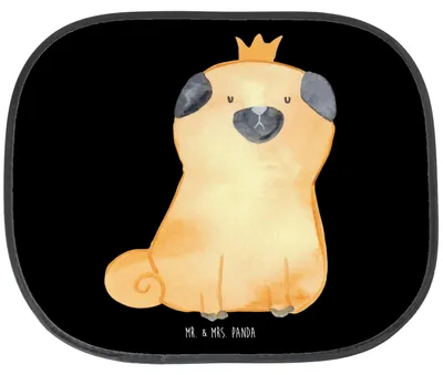 Produktbild von Mr. & Mrs. Panda Sonnenblende Auto Mops Krone - Schwarz - Geschenk, sonnenschutz saugnapf, pkw, Lustig, Hund, Königlich, Sprüche