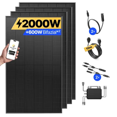 Produktbild von Balkonkraftwerk 2000W Solaranlage Steckerfertig Komplettset Photovoltaik Anlage 800W, Kabellänge: 10m, Solakon - onPower