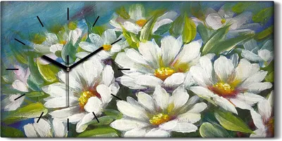 Produktbild von Leinwand Uhr Küche Wohnzimmer Bild 60x30 Gemälde Blumen Pflanzen Kunst - schwarze Hände