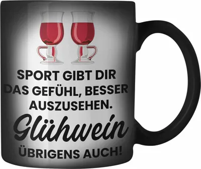 Produktbild von Trendation - Glühwein Farbwechsel Zauber-Tasse Lustig Spruch Glühweinbecher mit Henkel Doppelwandig GlühweinFarbwechsel Zauber-Tassen Gläser Weihnachtsmarkt Becher Farbwechsel Zauber-Tassen Geschenk (Schwarz)
