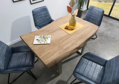 Produktbild von MASSIVMOEBEL24 Baumtisch Mango 140x90x77 beige lackiert / U-Beine silber matt FREEFORM 5