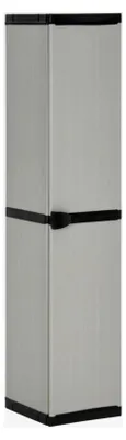 Produktbild von Garten-Lagerschrank mit 3 Böden in Grau und Schwarz, 34x40x168 cm, Aufbewahrungsschrank mit Tür und 3 Einlegeböden für den Außenbereich