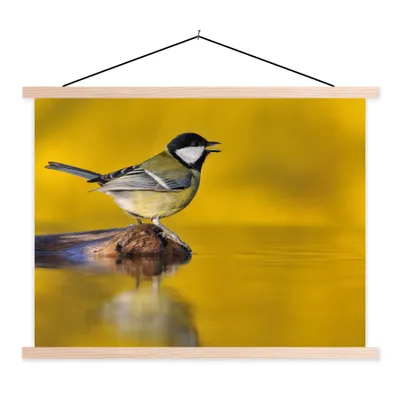 Produktbild von MuchoWow® Textilposter Kohlmeise - Vogel - Wasser 120x90 cm mit holzfarbenen Rahmen - Magnetisch
