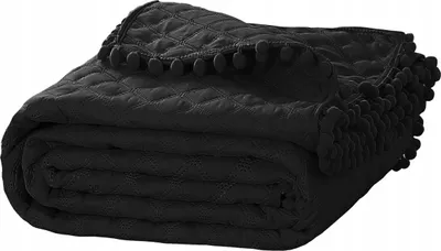 Obrázek produktu pro Spod Ig?y i Nitki Přehoz Pompoo s bambulí 140x200 černý Pompoo s bambulí rhombus glamour dekorativní