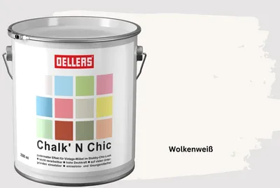 Produktbild von OELLERS Chalk 'N Chic Kreidefarbe Wolkenweiß 2,5L matt – für Shabby-Chic-Look & Vintage-Stil auf Holz, Beton, Raufaser, Gipskarton uvm.