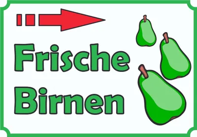 Produktbild von Verkaufsschild Schild Frische Birnen zu verkaufen mit Pfeil nach rechts A3 Rückseite selbstklebend