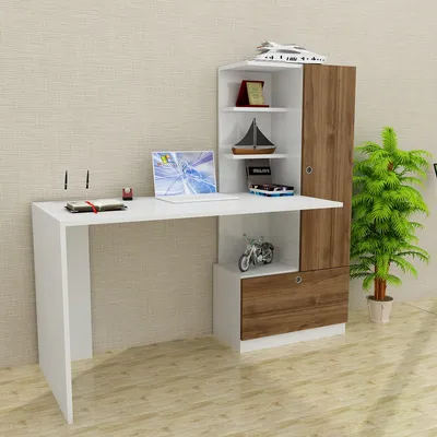 Produktbild von Schreibtisch Weiß-Walnuss Merinos | (B/H/T) 149,5 cm/120 cm/61,8 cm