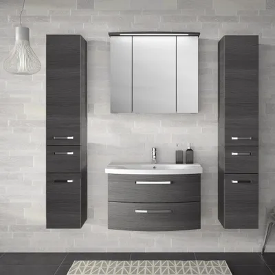Produktbild von Badezimmer Set in Graphit Struktur FES-4010-66 mit Waschtisch, Spiegelschrank, 3 Hängeschränken - B/H/T: 174x200x46cm