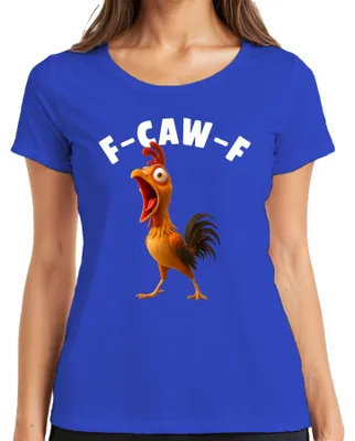Produktbild von F-CAW-F lustiges Huhn Cartoon Hahn Bauernhof Geschenk Humor witz Damen T-Shirt, Blau, 3XL