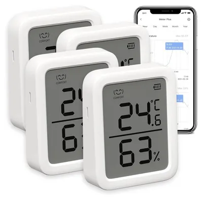 Productafbeelding van Binnenthermometer en -hygrometer, set van 4, sensor voor binnentemperatuur en vochtigheid met slimme waarschuwing en 68 dagen gegevens opslag