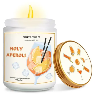 Image de Bougie parfumée en verre, orange, 200g. Cire de soja, huiles essentielles. Coffret cadeau
