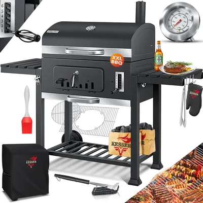 Produktbild von KESSER® Grill Grillwagen XXL Holzkohlegrill mit Deckel, Rädern, Edelstahl-Griff, Grillrost und Thermometer Holzkohle kohlegrill Wagen groß Kohle BBQ Barbeque Camping, Terrasse, Garten