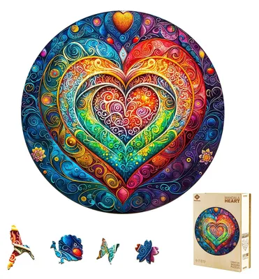 Immagine prodotto di Puzzle in legno a forma di mandala con motivo a cuore, per adulti - 300 pezzi