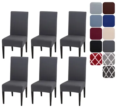 Produktbild von Set mit 6 elastischen Stuhlhussen für Esszimmerstühle, abnehmbare und waschbare Stuhlschoner, dekorative Stuhlhussen für Zuhause, Küche, Hotel, Restaurant, Bankett, Hochzeit, Party