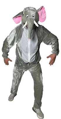 Produktbild von Herren Elefantenkostüm - Grauer Overall mit Kapuze und Reißverschluss - Größen M bis XXXXL, - Tierkostüm für Karneval und Mottopartys, Größe:L