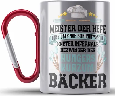 Produktbild von Trendation - Bäcker Edelstahl Tasse Karabiner mit Spruch Geschenkidee Bäckerin Geschenk Männer Frauen (Rot)