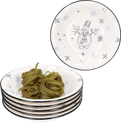 Image de 6x Olove Assiette à soupe 450ml Bonhomme de neige Faïence Assiette creuse Noël
