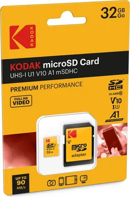 Produktbild von Kodak EKMSDM32GHC10K, 32 GB, MicroSD, Klasse 10, UHS-I, 90 MB/s, 25 MB/s