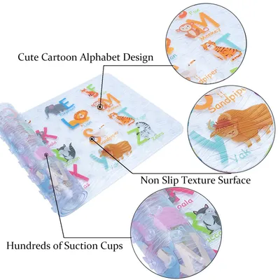 Image de Tapis de bain antidérapant XL, 89 x 38 cm, avec alphabet, pour la baignoire et la douche