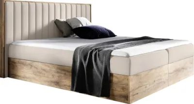 Obrázek produktu pro Kondela Boxspringová manželská postel Wood 4 200x200 cm - béžová / dub lancelot