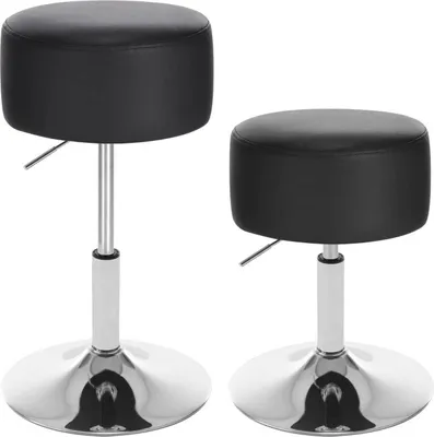 Produktbild von WOLTU Schminkhocker 2er Set, Barhocker rund, Arbeitshocker, gepolstert, Kunstleder Schwarz