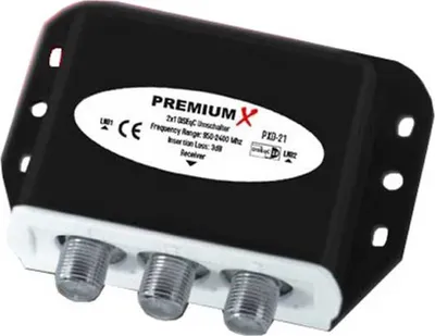 Produktbild von PremiumX PXD-21 DiSEqC Schalter 2/1 Umschalter 2.0 mit Wetterschutzgehäuse Full HD HDTV 3D