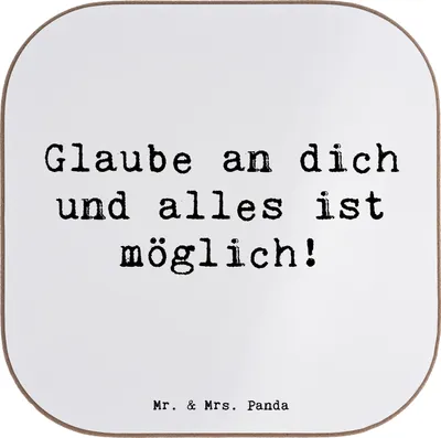 Produktbild von Mr. & Mrs. Panda Untersetzer für Gläser Spruch Vertrauen in eigene Fähigkeiten haben - Weiß - Geschenk, Tassenuntersetzer, gläseruntersetzer, Tassen, Glas, Zuversicht