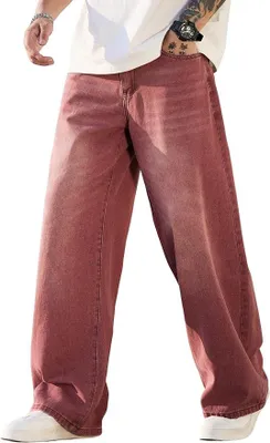 Produktbild von Baggy Jeans Herren Weites Bein Locker Hip Hop Streetwear Y2K Denim Rot XL