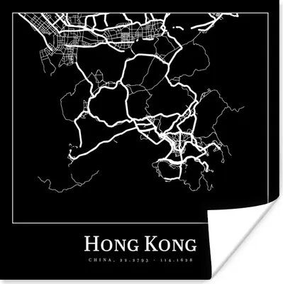 Produktbild von MuchoWow® Poster Hongkong - Karte - Stadtplan - Routenbeschreibung 100x100 cm - Babyzimmer