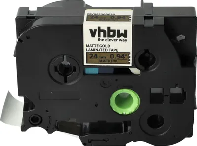 Produktbild von vhbw Schriftband-Kassette kompatibel mit Brother PT PT-2400 E, P900W, P950NW, PT-2400 Etiketten-Drucker 5m x 24mm Schwarz auf Matt-Gold, Laminiert