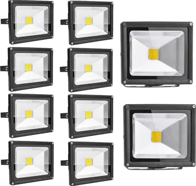 Produktbild von 10pcs 20W LED Fluter Strahler,Greenmigo IP65 Wasserdicht Schwarz Kaltweiß 120° LED Außenstrahler Fluter Flutlicht AC 85-265V Tageslichtweiß