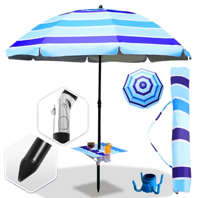 Obrázok produktu pre TolleTour plážový slnečník 210CM UV 50+ záhradný slnečník funkcia naklápania balkónový slnečník so zemným hrotom