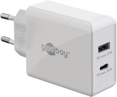 Produktbild von Goobay Dual USB-C Power Delivery Schnellladegerät, 30 W, weiß