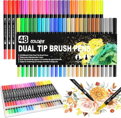 Produktbild von Doppelpinsel Set 48 Farben, Acryl Stifte, Filzstifte, für kreative Projekte