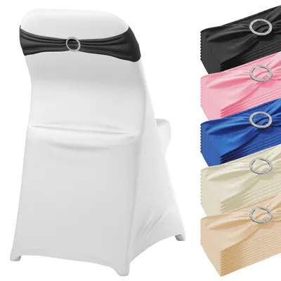 Obrázek produktu pro UISEBRT 30 ks stuh na židle s kulatou křišťálovou sponou, elastické stuhy na židle ze 100 % polyesteru, 14 x 34 cm, roztažitelné až na 50 cm, dekorace na židle pro svatby, bankety, večírky a akce, černé
