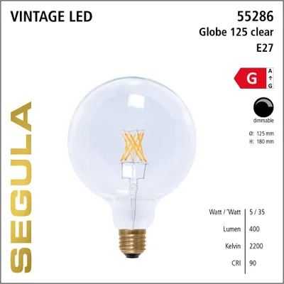 Obrázok produktu pre Segula 55286 SEGULA LED Globe 125 klar E27 5W 400Lm 2200K dimmbar