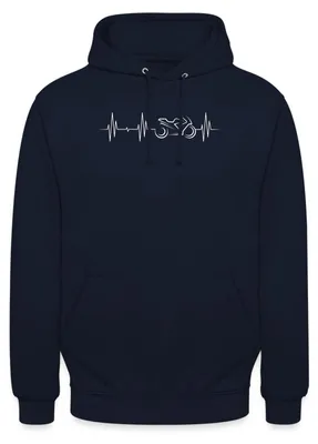 Produktbild von Spreadshirt Herzschlag Motorrad Biker EKG Geschenkidee Uni Hoodie, XL, Navy